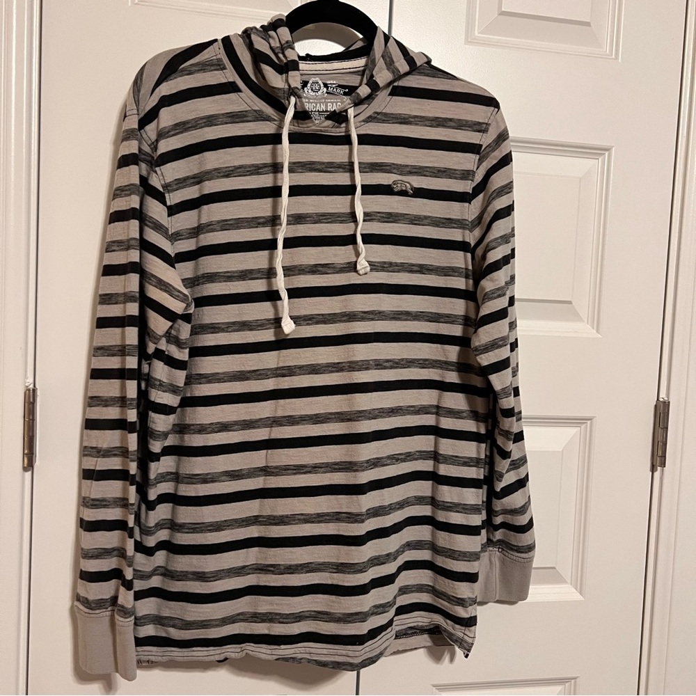 American Rag Men's Striped Hoodie in Black and Gray